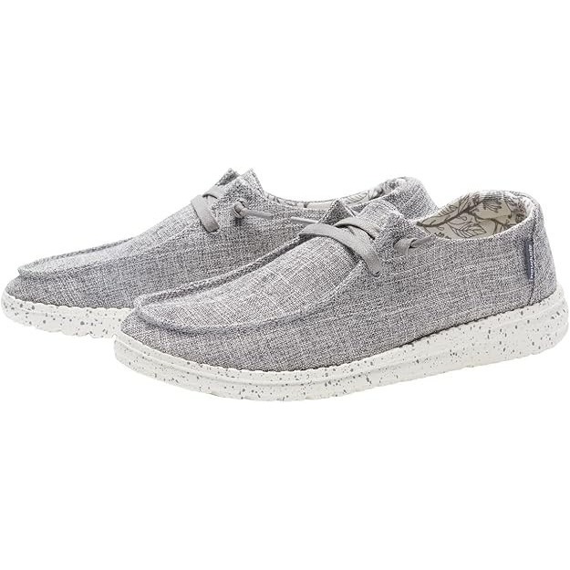Hey Dude Women's Slip On Shoes Wendy L Linen Iron Gray Size 6 Flower Fabric New